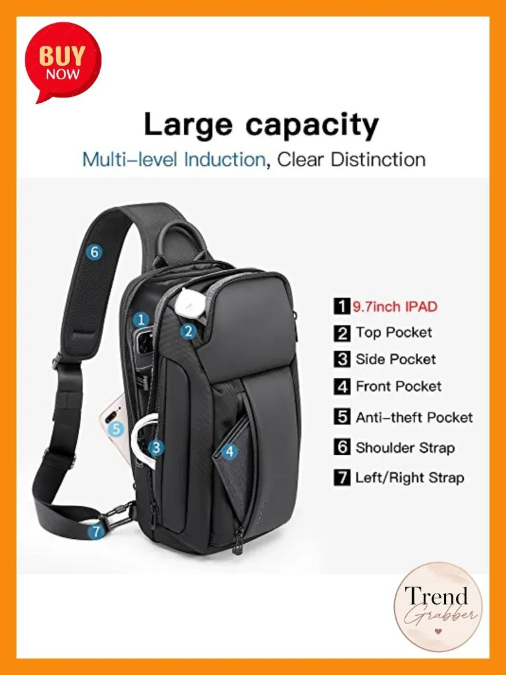Waterproof Crossbody Backpack for Men Travel Hiking Oxford Sling Bag
